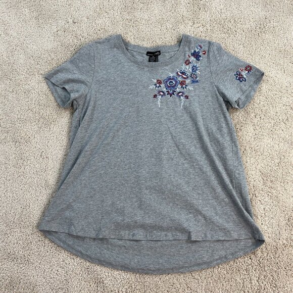RXB Womens Top M Gray Floral Embroidered Blouse Flowy Comfy T Shirt NWT - Picture 7 of 13